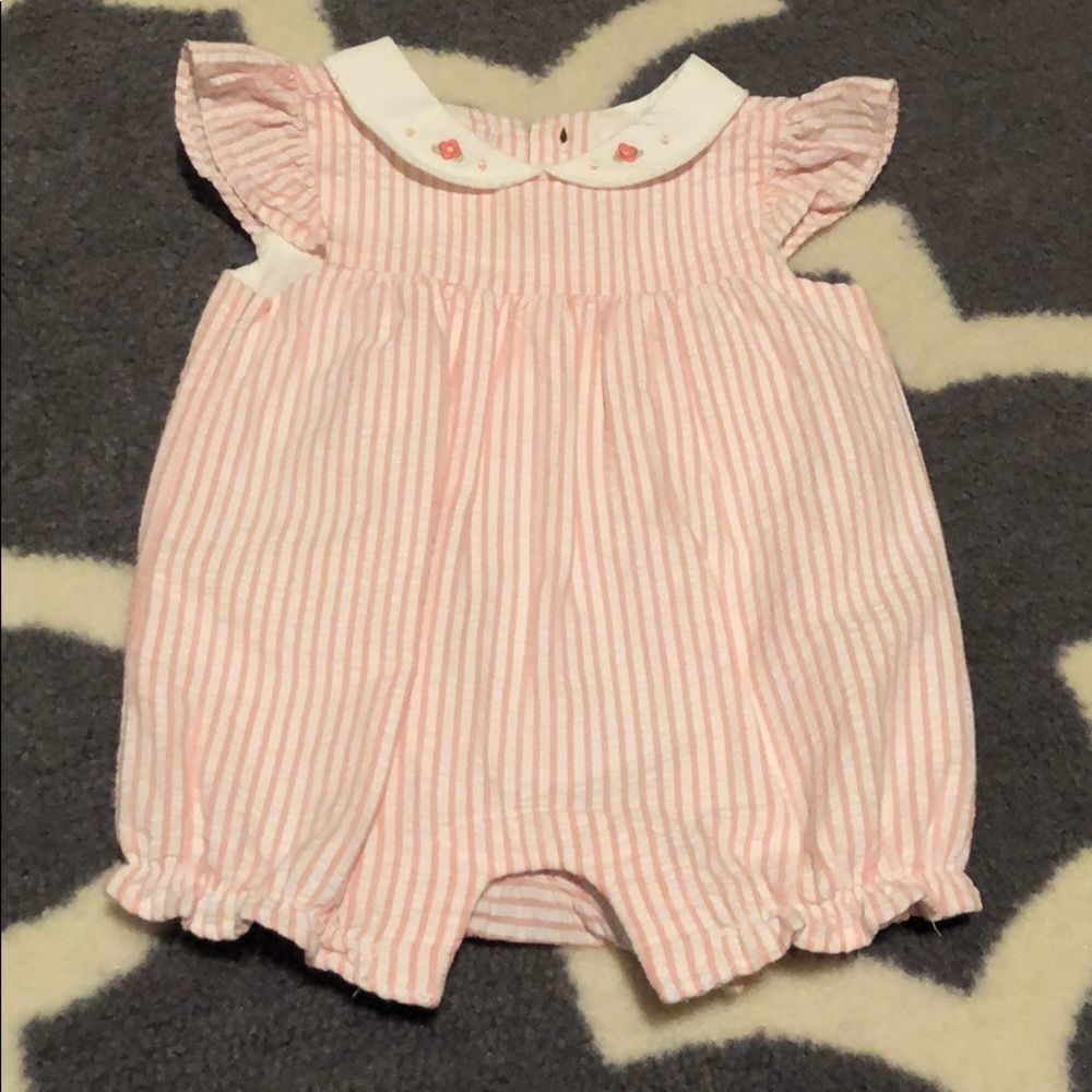 Pink seersucker romper